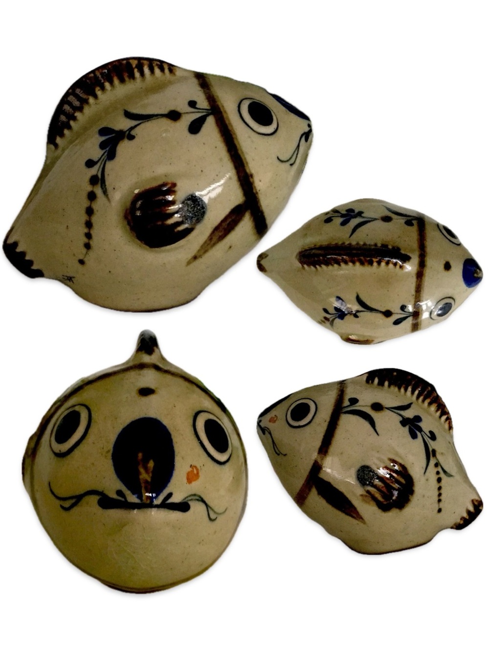 Vintage Mexican Pottery Puffer Fish Figurine Hand Painted Ceramic Talavera Folk